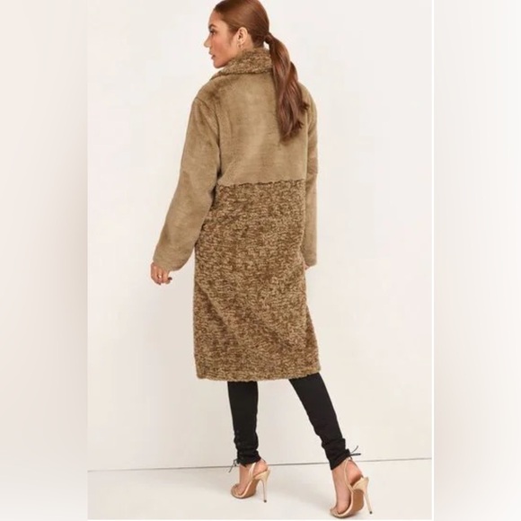 NEXT Direct Olive Green Longline Faux Fur Teddy Borg Mix Coat Size US 10 - Picture 5 of 16